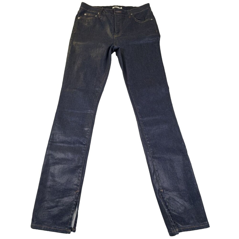 Simkhai Womens Jeans 31 High Rise Slim Fit Coated Dark Indigo 32 Inseam Slit Hem